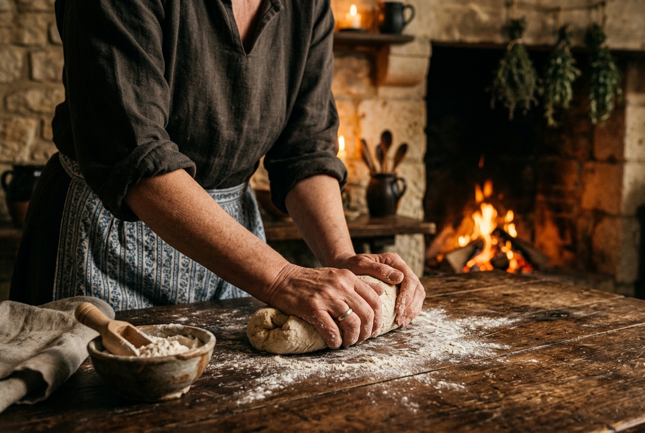 Woman kneading dough
